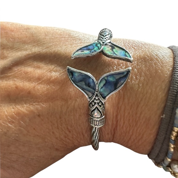 Braided Silver Open Cuff Mermaid Bracelet - Picture 6 of 7